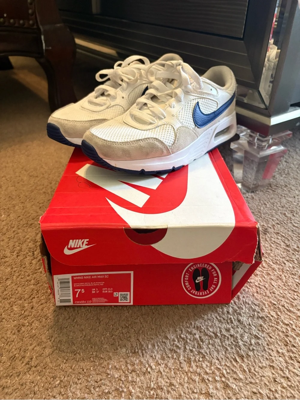 Nike White and Navy Kids' Air Max Sneakers